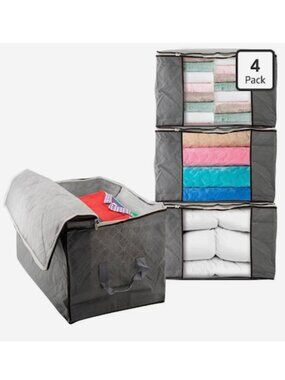 4 Pack Large Capacity Storage Organizer Bins Foldable Closet Clothes Blanket Bag